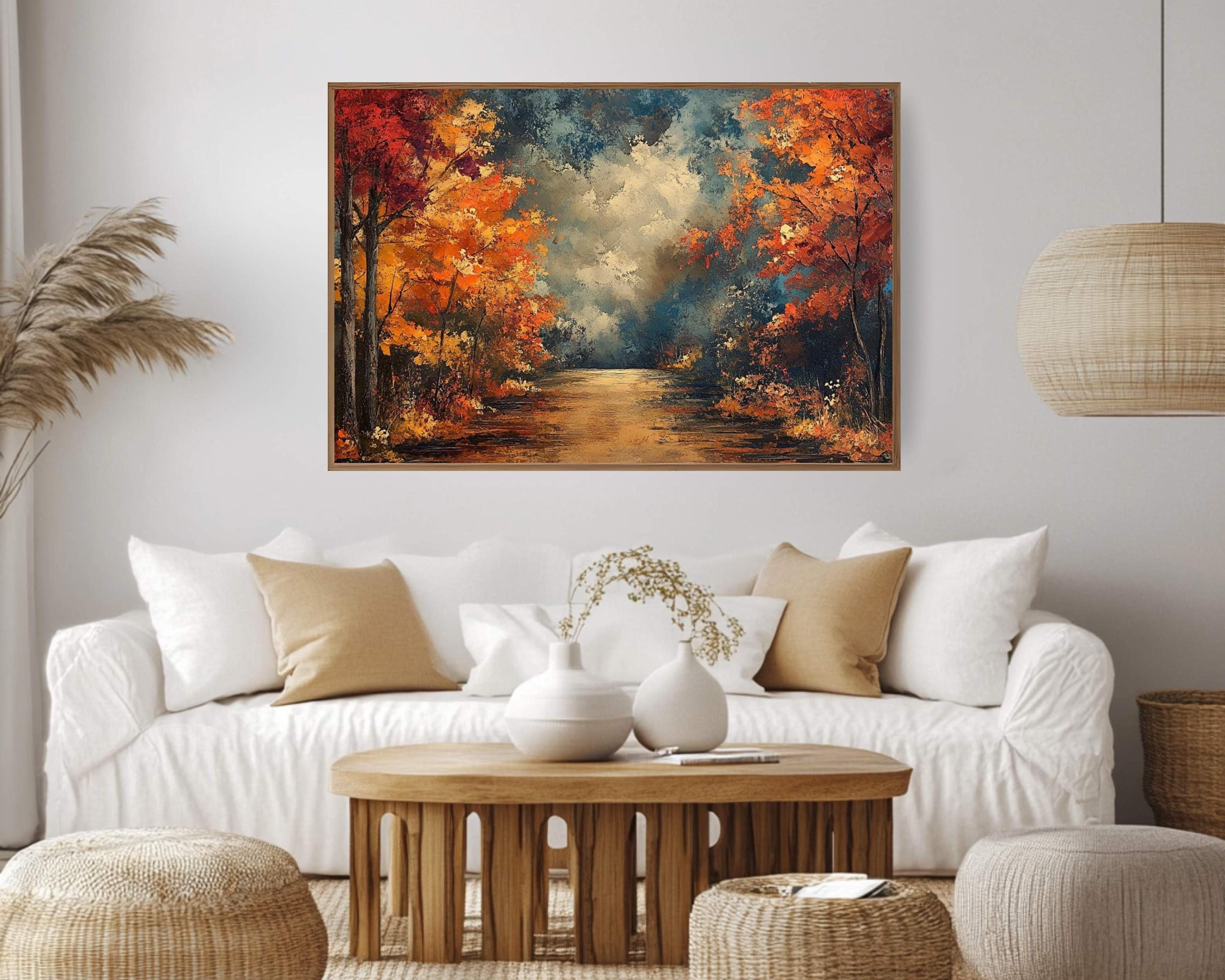 Autumn Pathway Wall Art, Rustic Fall Landscape Print, Cozy Seasonal Decor, Colorful Autumn Trees Farmhouse Fall Decor,Seasonal Country Style
