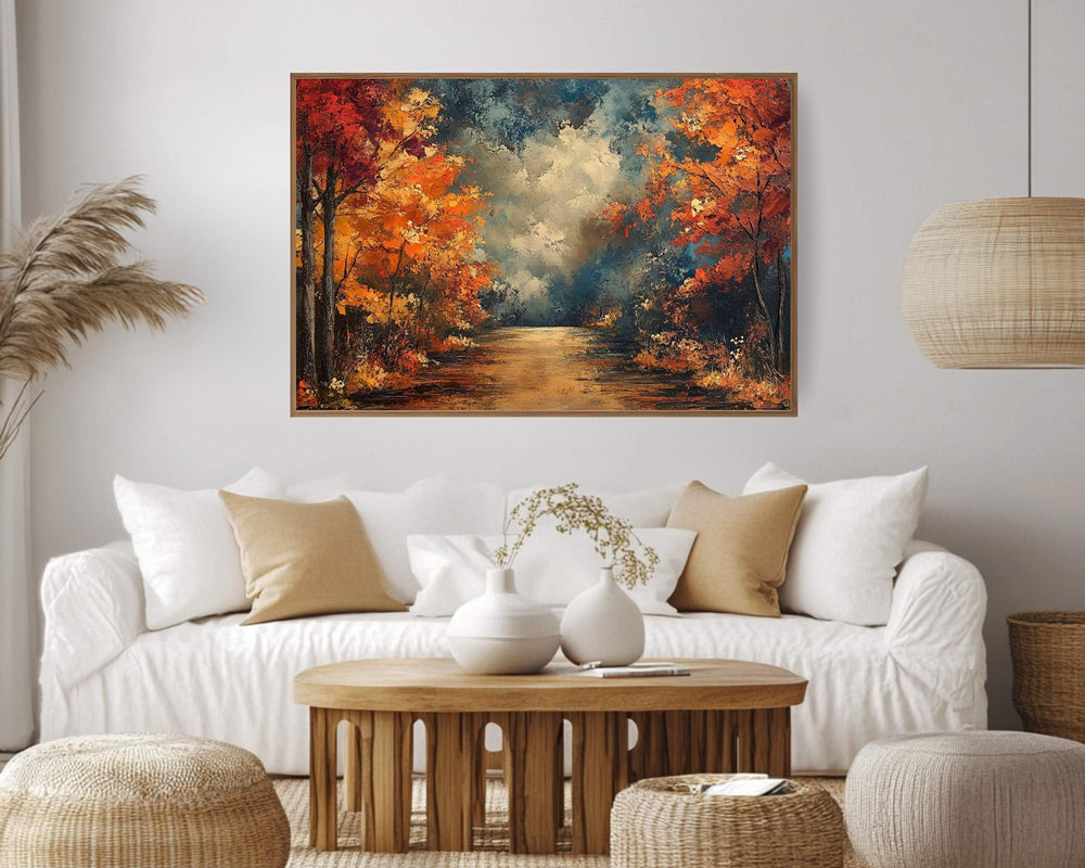 Autumn Pathway Wall Art, Rustic Fall Landscape Print, Cozy Seasonal Decor, Colorful Autumn Trees Farmhouse Fall Decor,Seasonal Country Style