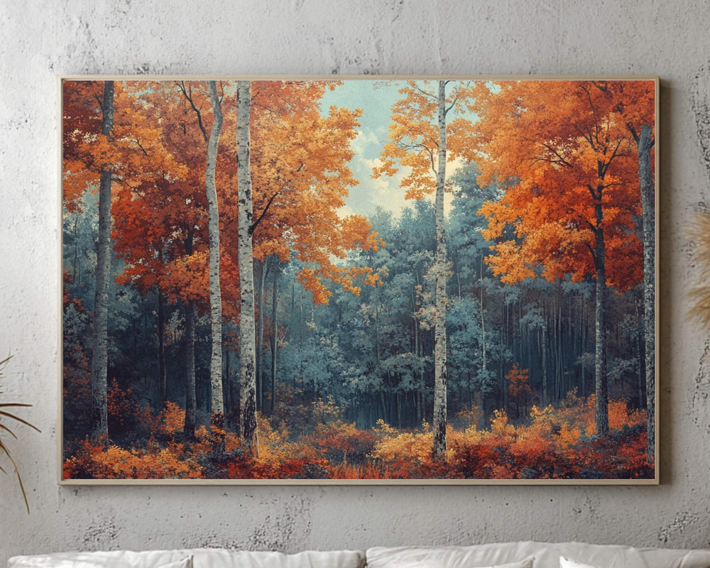 William Morris Autumn Forest Landscape Wall Art Print, Vibrant Orange Tree Woodland Scene, Cozy Seasonal Fall Home Decor,