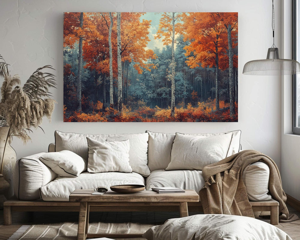 William Morris Autumn Forest Landscape Wall Art Print, Vibrant Orange Tree Woodland Scene, Cozy Seasonal Fall Home Decor,