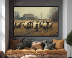 Vintage Barn and Sheep Wall Art Print, Rustic Farm Scene, Country Farmhouse Autumn Home Decor, Fall Landscape Wall Art Print, Farm Life Art