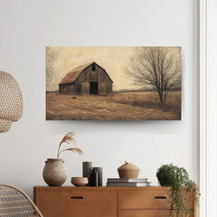 Rustic Barn Wooden Framed Canvas Wall Art, Vintage Country Farmhouse Print, Weathered Old Barn Landscape Painting, Rustic Rural Home Decor