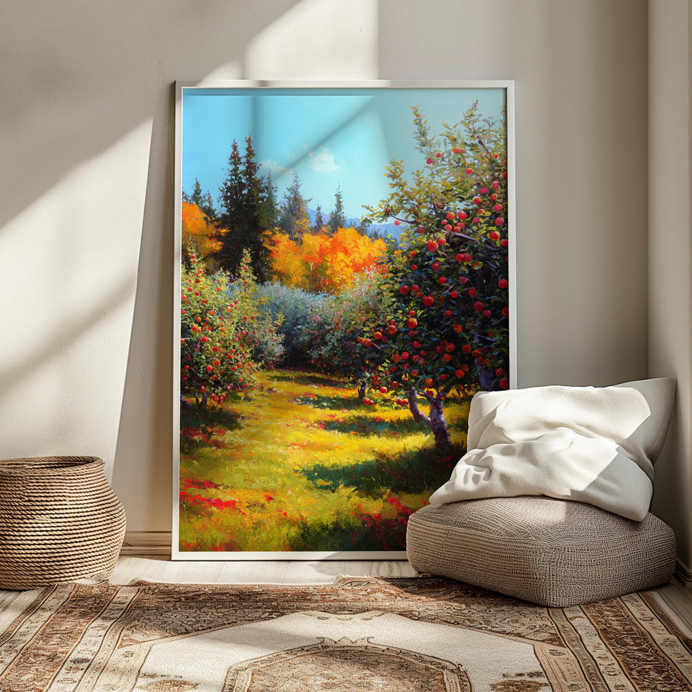 Apple Orchard Canvas Wall Art, Autumn Nature Print, Rustic Countryside Artwork, Colorful Fall Home Decor, Farmhouse Wall Hanging