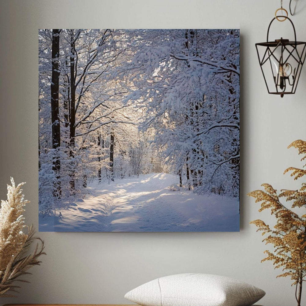 Winter Forest Canvas Wall Art, Serene Snowy Home Decor, Cozy Winter Trees Poster, Black Framed Canvas Art, Winter Nature Wall Decor