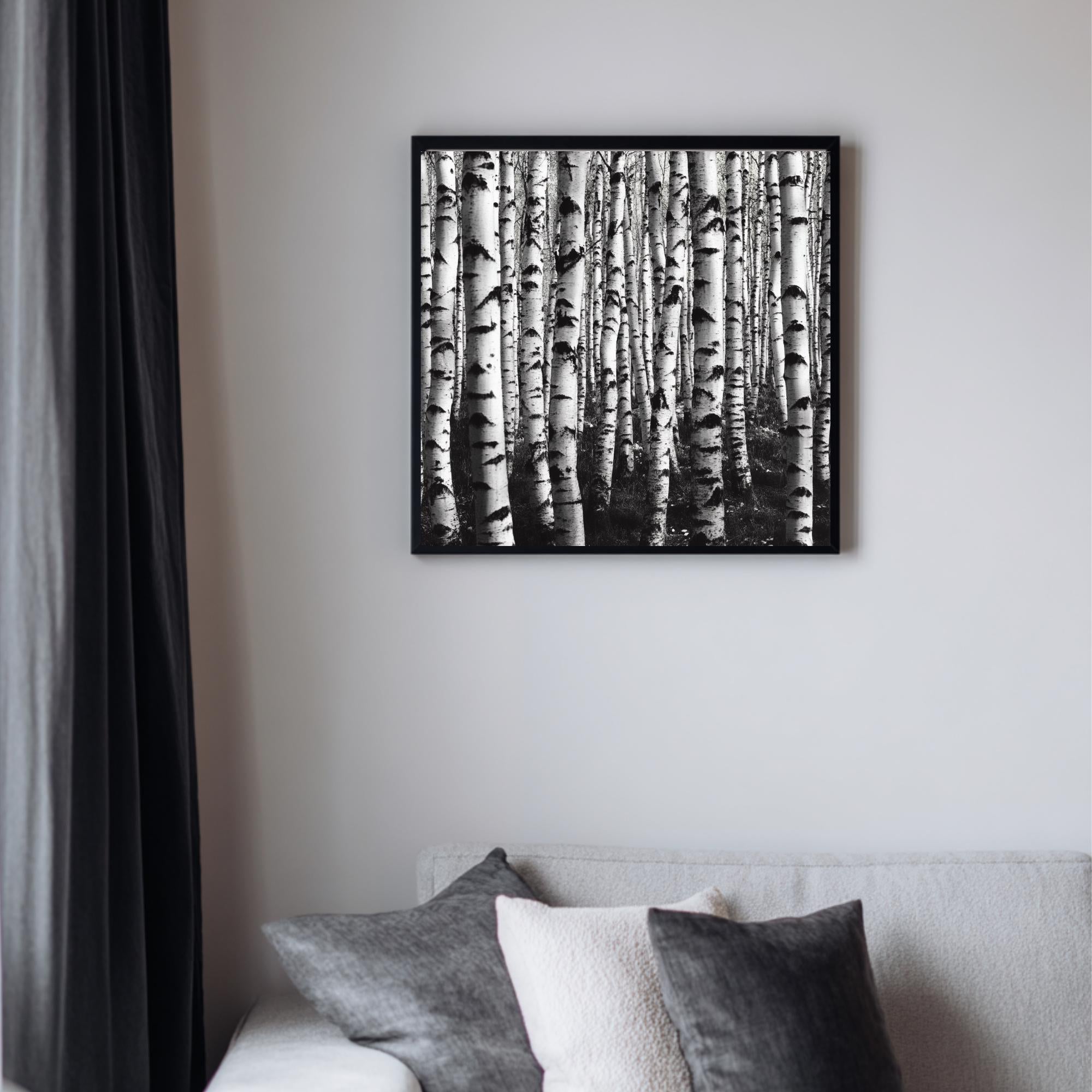 Black and White Birch Forest Wall Art, Minimalist Nature Canvas Print, Scandinavian Style Birch Tree Poster, Modern Woodland Home Decor