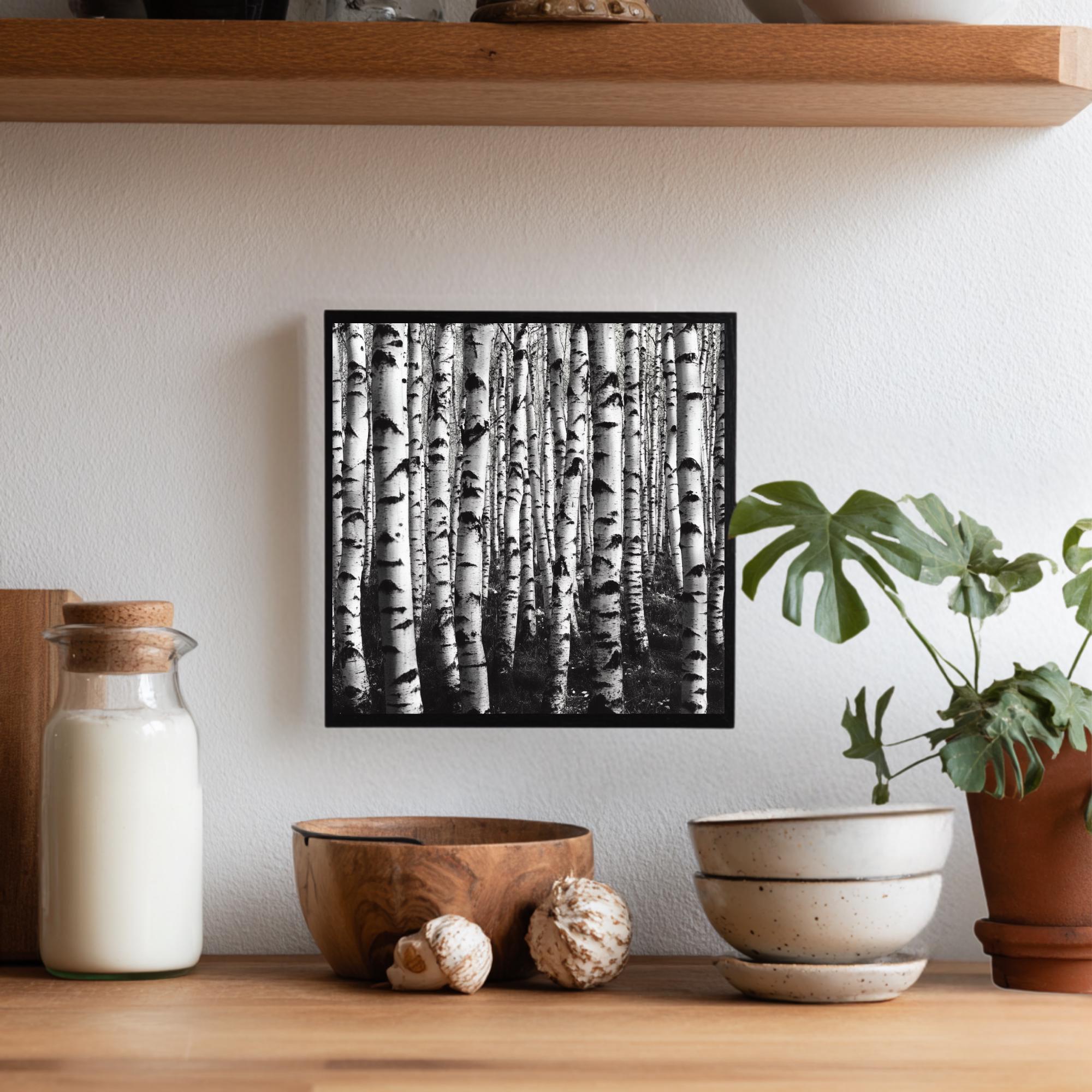 Black and White Birch Forest Wall Art, Minimalist Nature Canvas Print, Scandinavian Style Birch Tree Poster, Modern Woodland Home Decor
