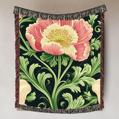 Botanical Peony Woven Blanket, Art Nouveau Floral Throw, Elegant Flower Tapestry, Nature-Inspired Home Decor, Cozy Vintage Gift Idea
