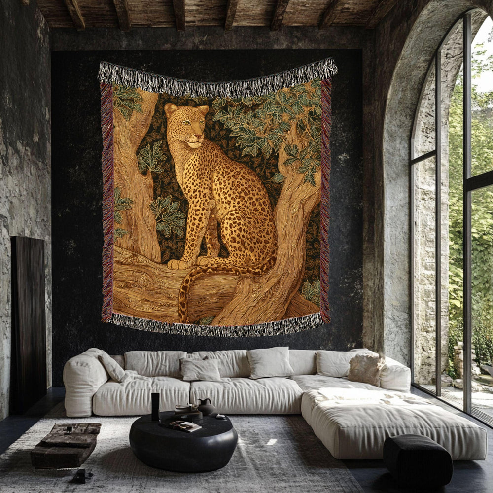 Leopard Woven Blanket, Nature-Inspired Safari Tapestry Throw, Wild Cat Art, Jungle Decor Accent, Cozy Boho Rustic Home Gift Idea
