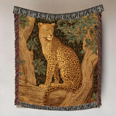 Leopard Woven Blanket, Nature-Inspired Safari Tapestry Throw, Wild Cat Art, Jungle Decor Accent, Cozy Boho Rustic Home Gift Idea