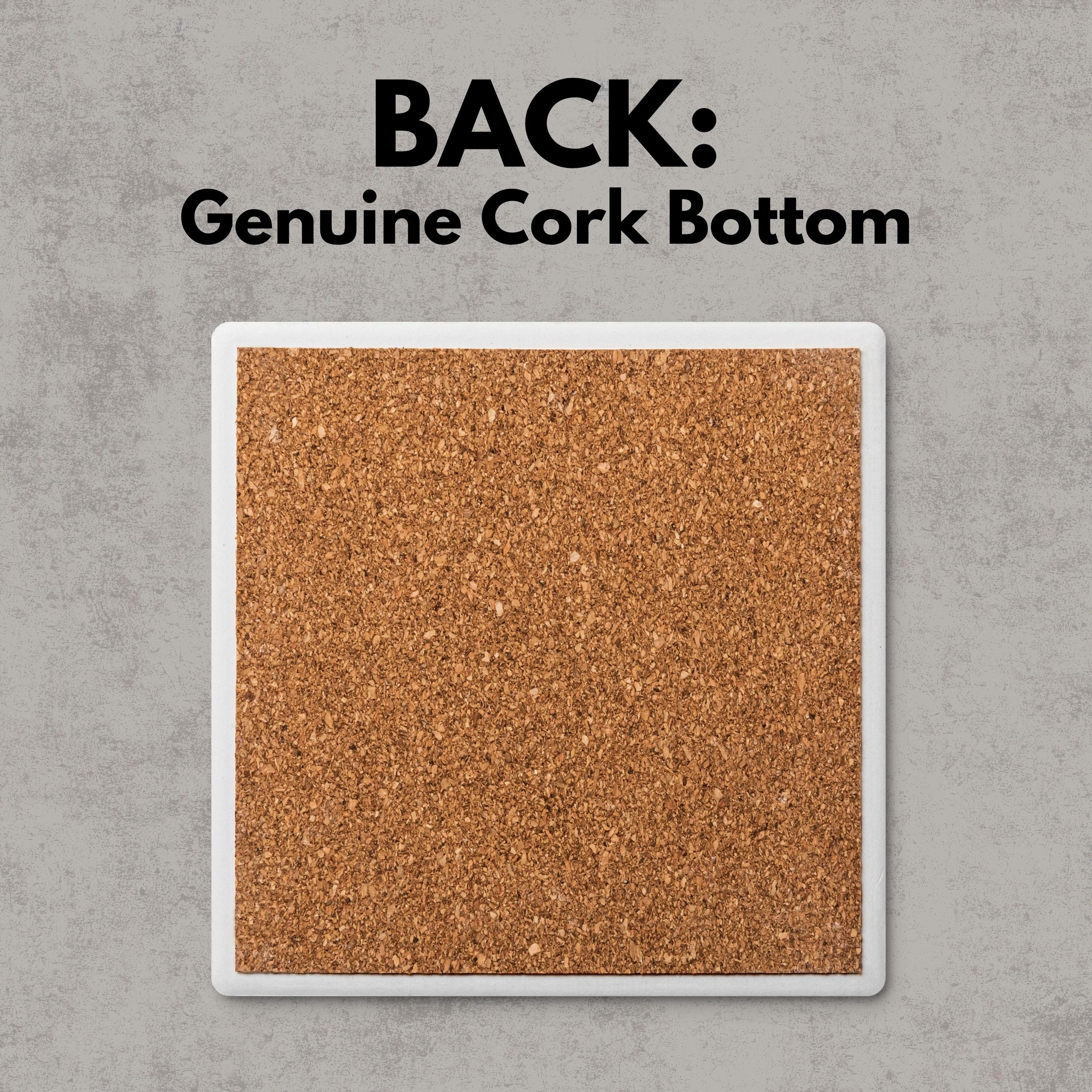 a close-up of a cork board with a white border, against a gray background.