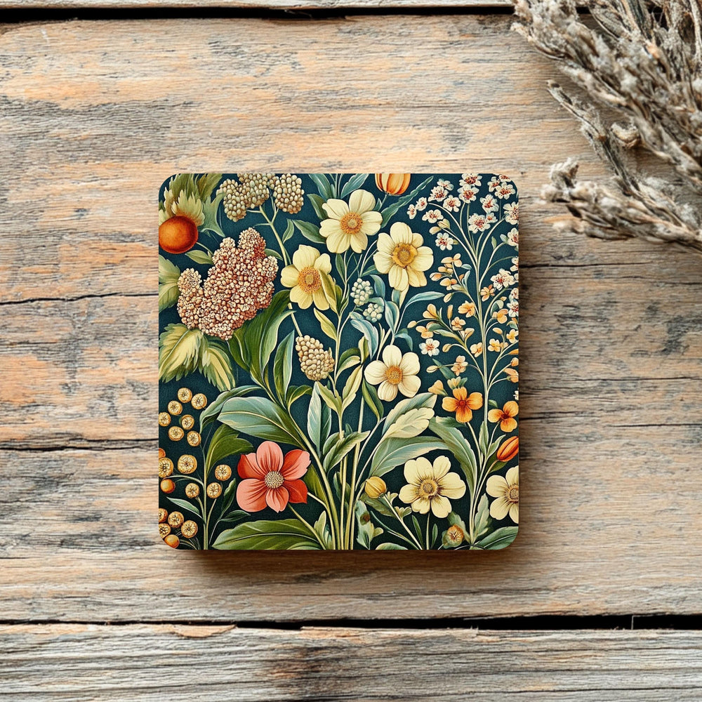 Botanical Wildflower Coaster Set of 4, Vintage Garden Floral Ceramic Coasters, Nature-Inspired Home Decor Gift