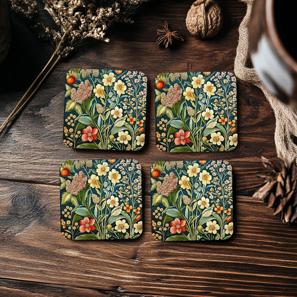 Botanical Wildflower Coaster Set of 4, Vintage Garden Floral Ceramic Coasters, Nature-Inspired Home Decor Gift