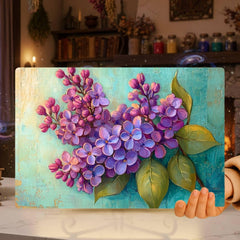 Purple Lilac Glass Cutting Board, Botanical Kitchen Art Decor, Rustic Cottage Floral Serving Board Gift