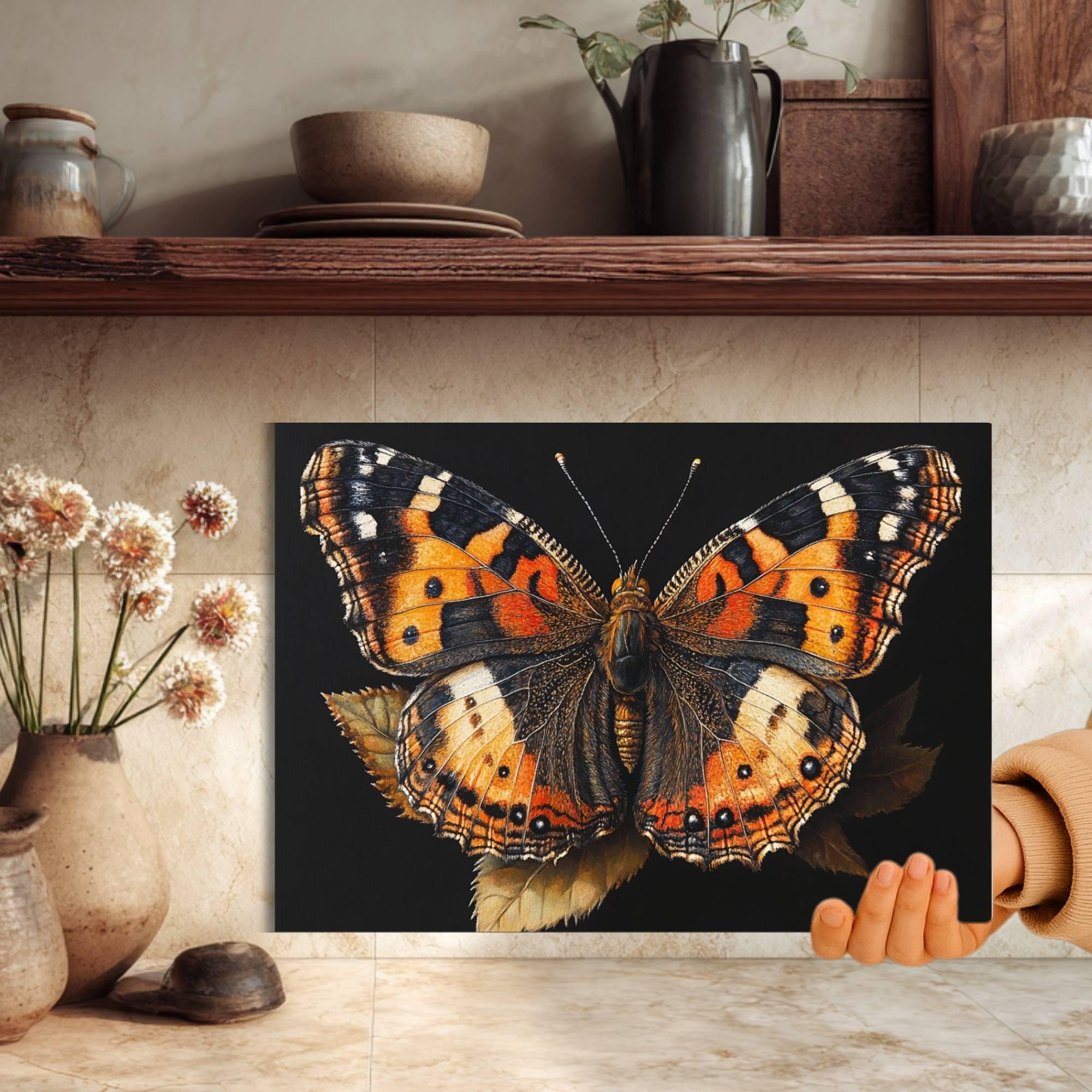 Monarch Butterfly Glass Cutting Board, Rustic Insect Art Kitchen Decor, Botanical Nature-Inspired Gift
