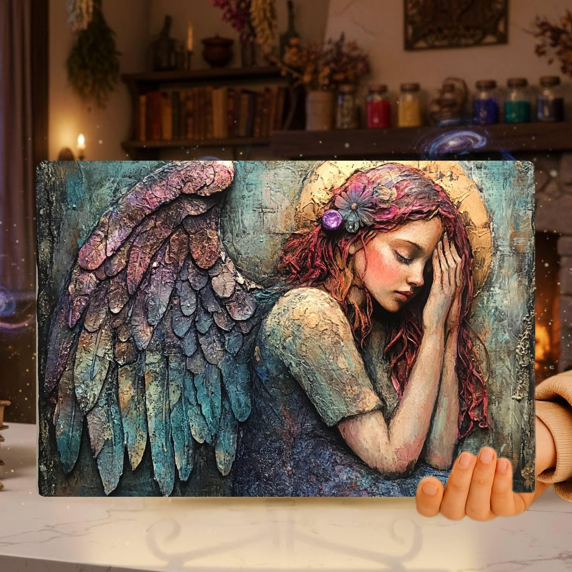 Guardian Angel Glass Cutting Board, Ethereal Winged Woman Kitchen Decor, Spiritual Art Gift