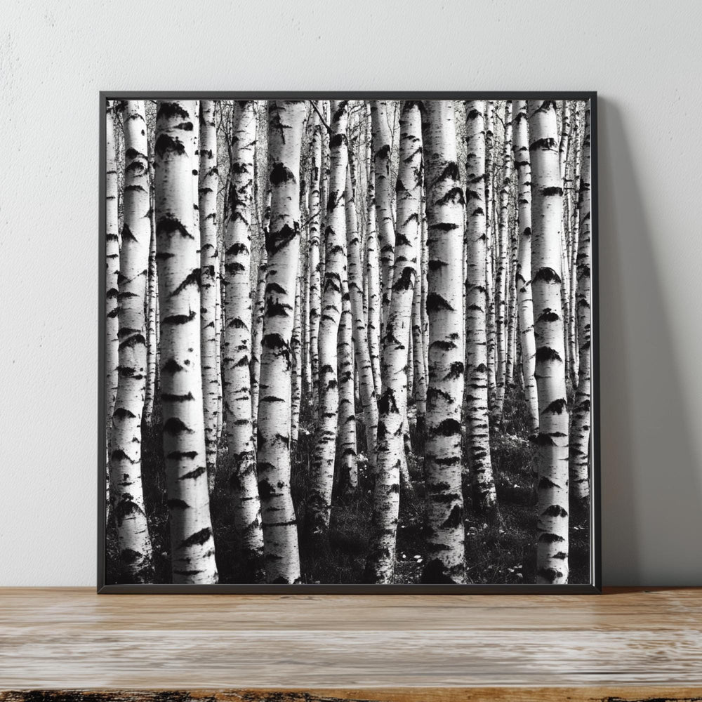 Black and White Birch Forest Wall Art, Minimalist Nature Canvas Print, Scandinavian Style Birch Tree Poster, Modern Woodland Home Decor