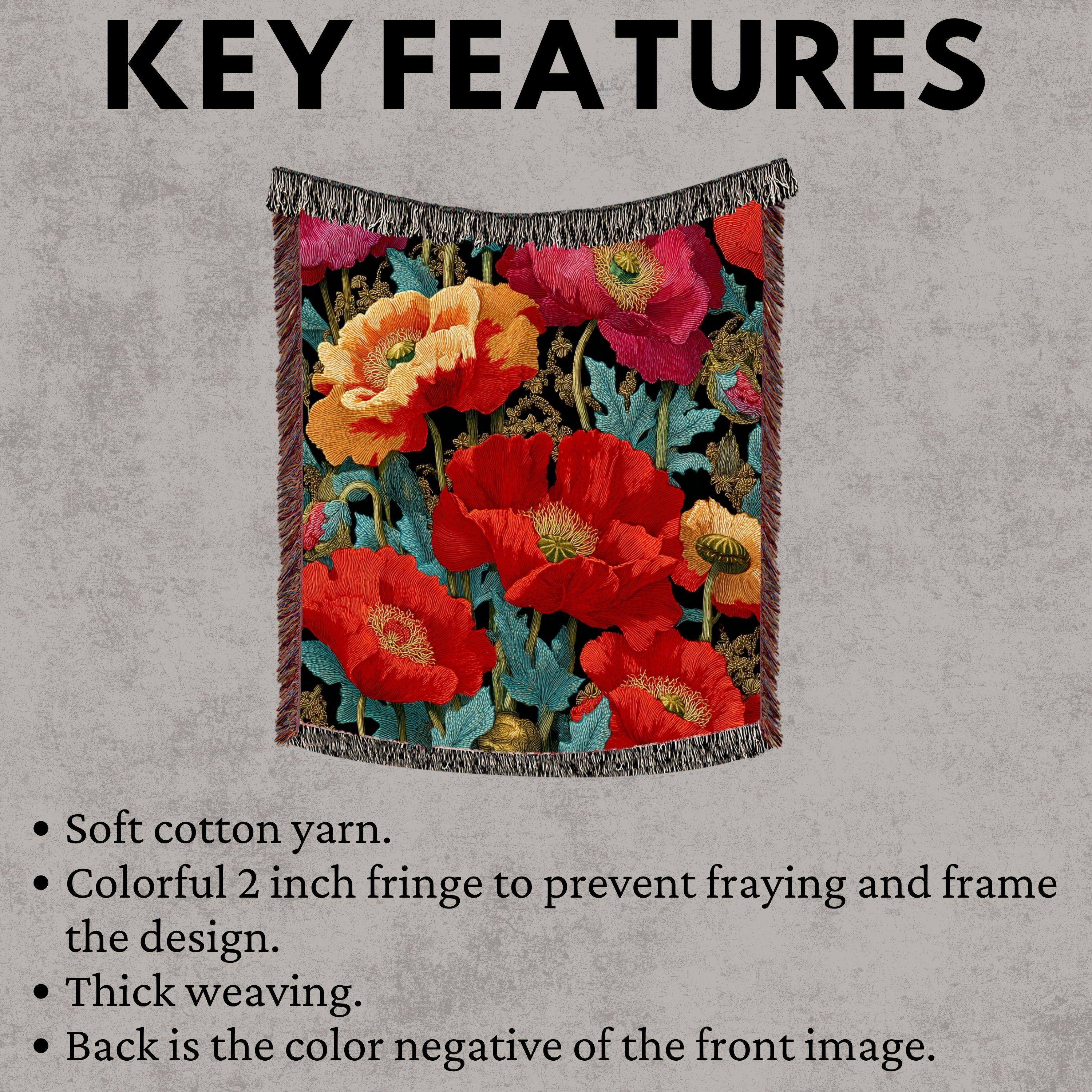 Vibrant Poppy Woven Blanket, Botanical Floral Tapestry Throw, Bold Nature-Inspired Art, Colorful Home Accent, Garden-Inspired Cozy Gift