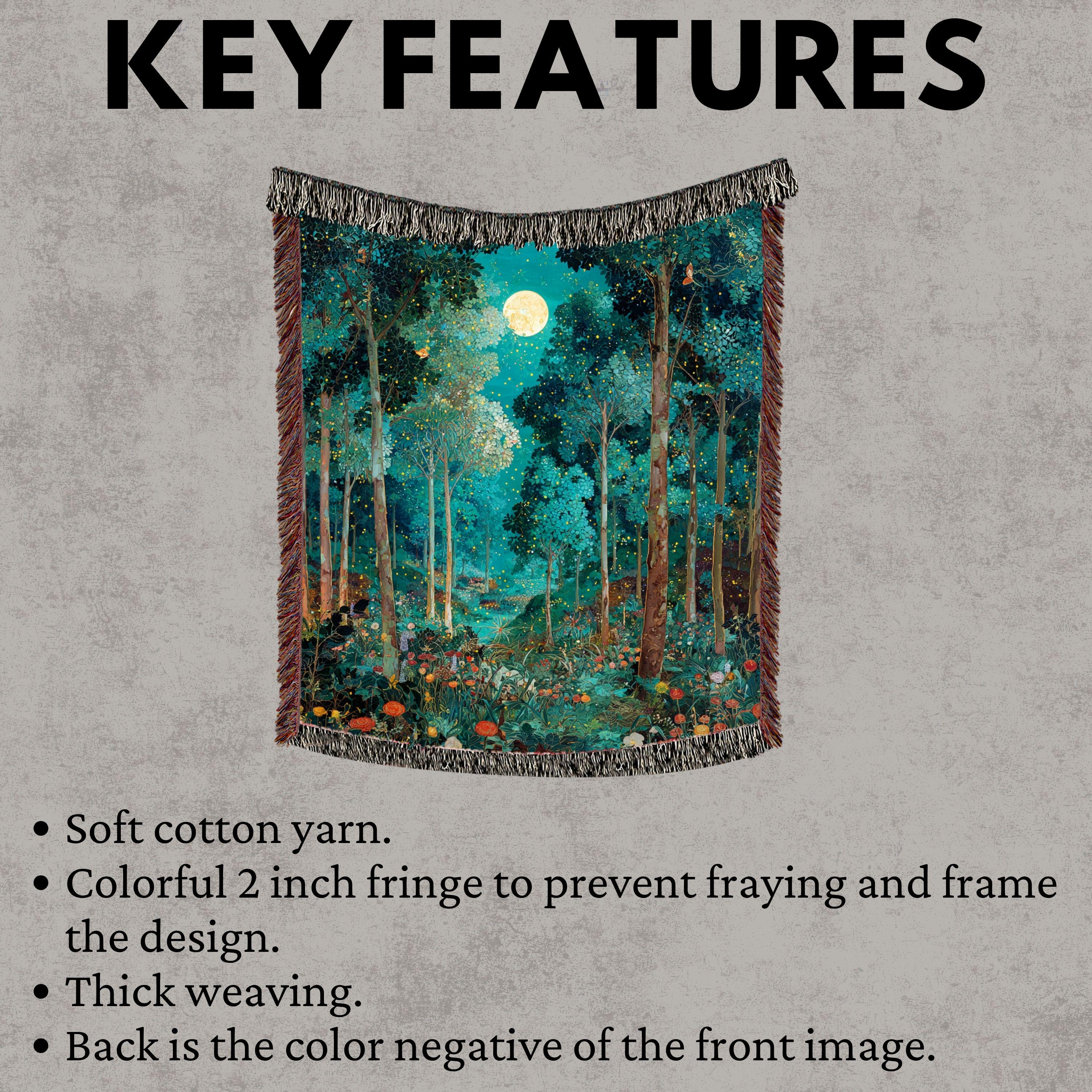Moonlit Forest Woven Blanket, Enchanted Night Tapestry Throw, Celestial Woodland Decor, Firefly Forest Art, Mystical Cozy Home Accent Gift