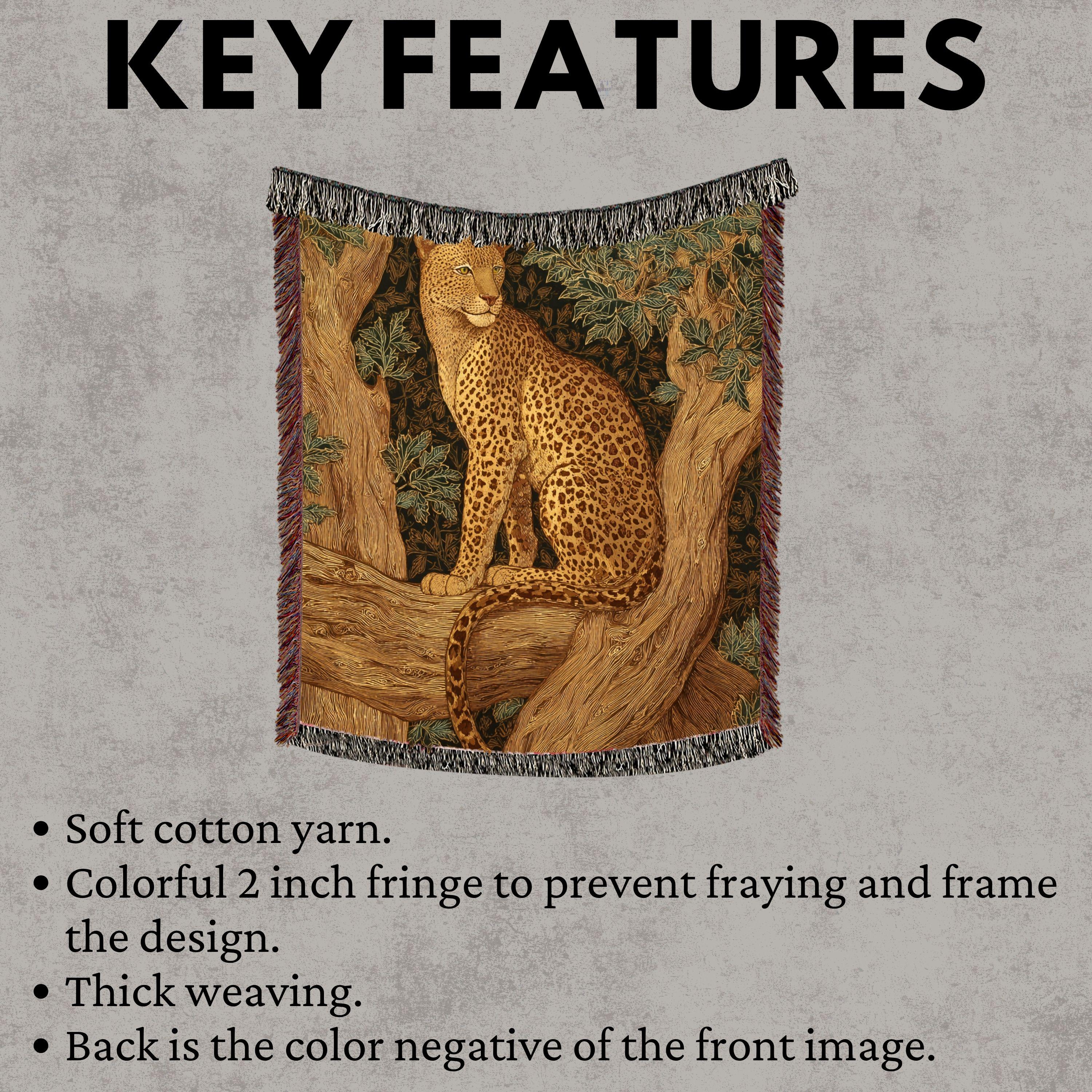 Leopard Woven Blanket, Nature-Inspired Safari Tapestry Throw, Wild Cat Art, Jungle Decor Accent, Cozy Boho Rustic Home Gift Idea