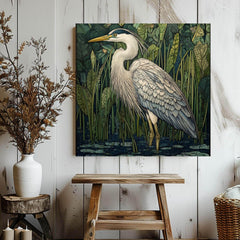 William Morris Heron Canvas Art, Vintage-Inspired Wall Décor, Arts and Crafts Movement Heron Design, Rustic Cottagecore Aesthetic Print
