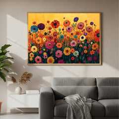 Wildflower Meadow Wall Art, Vibrant Floral Landscape Print, Cottage Garden Framed Canvas, Nature Farmhouse Decor, Botanical Home Accent