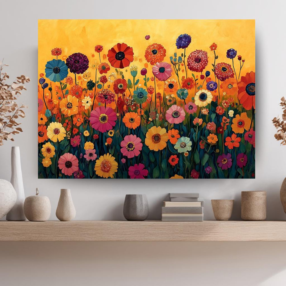 Wildflower Meadow Wall Art, Vibrant Floral Landscape Print, Cottage Garden Framed Canvas, Nature Farmhouse Decor, Botanical Home Accent