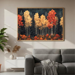 Autumn Birch Forest Wall Art, Vibrant Fall Framed Canvas, Woodland Landscape Print, Rustic Nature Inspired Home Decor, Autumn Lover Gift