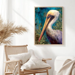 Pelican Marsh Wooden Canvas Art, Coastal Wildlife Bird Wall Decor, Teal Nature Scene Artwork for Beach House, Lake Cabin, and Home Interiors