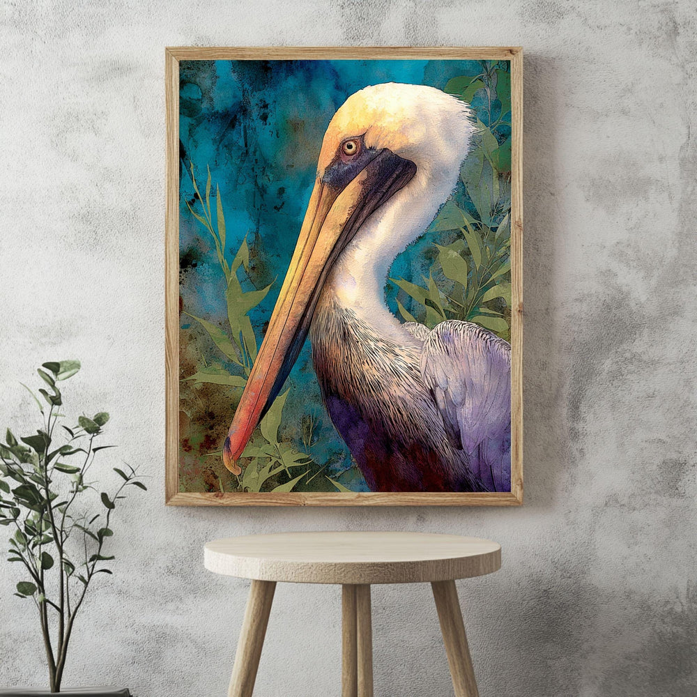 Pelican Marsh Wooden Canvas Art, Coastal Wildlife Bird Wall Decor, Teal Nature Scene Artwork for Beach House, Lake Cabin, and Home Interiors
