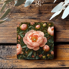 Dark Garden Peony Coaster Set of 4, Vintage Floral Botanical Coasters, Elegant Black Background Ceramic Drink Set