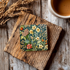 Botanical Wildflower Coaster Set of 4, Vintage Garden Floral Ceramic Coasters, Nature-Inspired Home Decor Gift