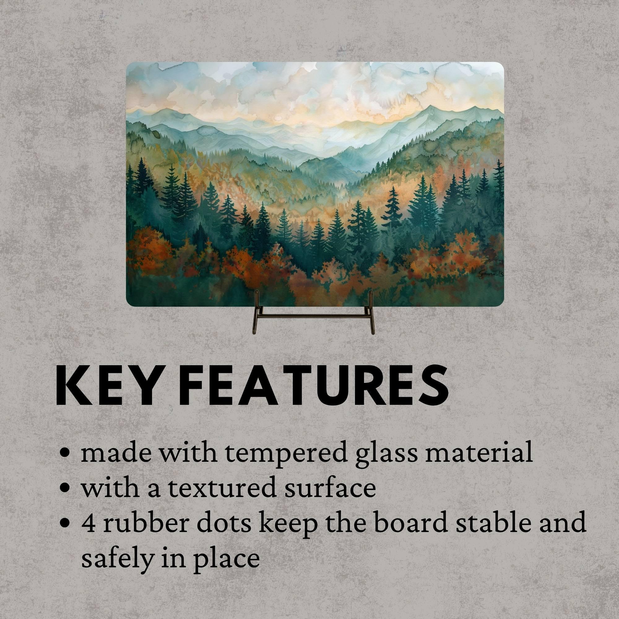 Mountain Forest Landscape Glass Cutting Board, Nature-Inspired Scenic Art Kitchen Decor Gift, Glass Serving Tray or Counter Art