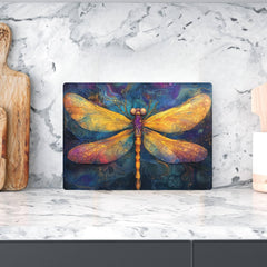 Golden Dragonfly Glass Cutting Board, Mystical Insect Art Kitchen Decor, Boho Nature-Inspired Gift