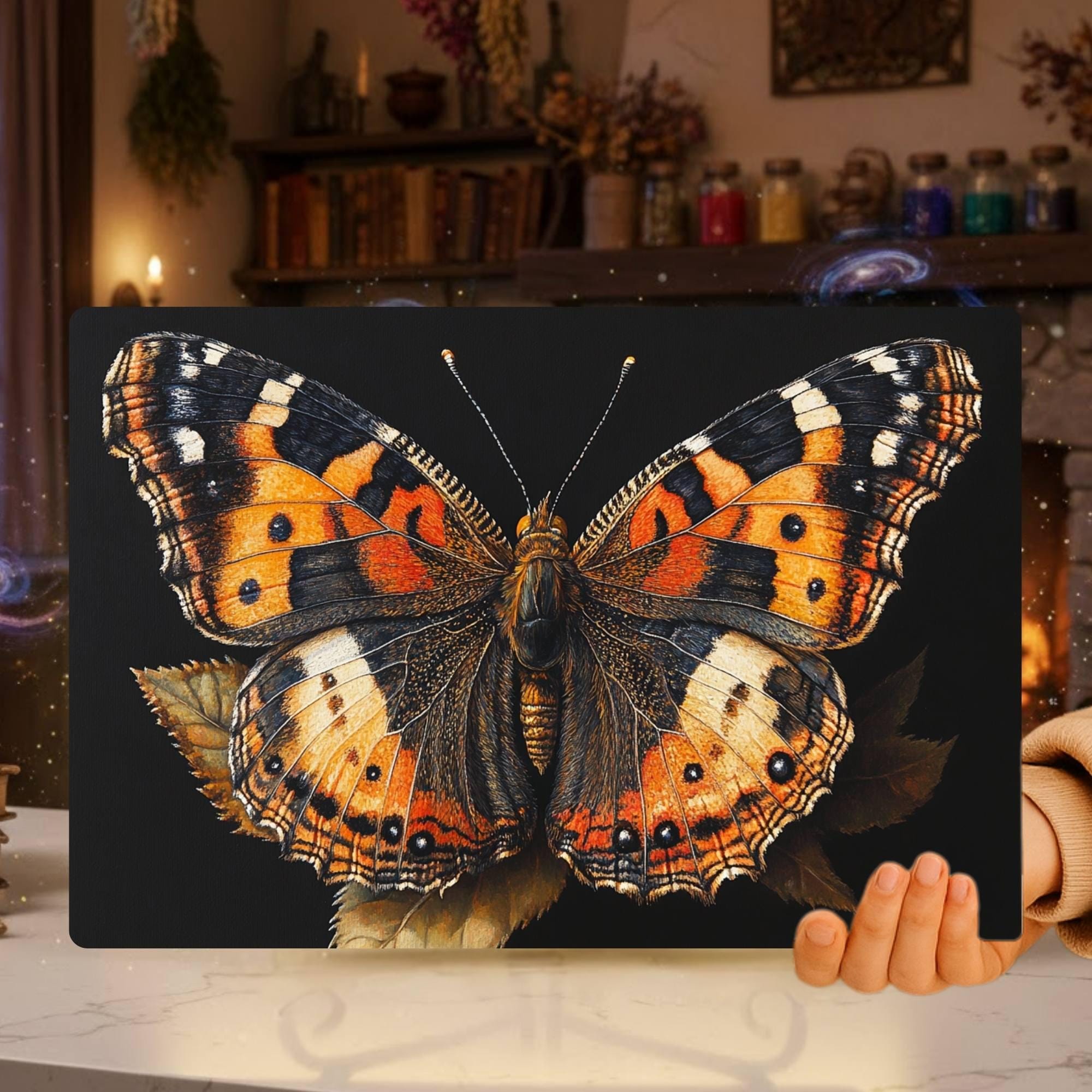Monarch Butterfly Glass Cutting Board, Rustic Insect Art Kitchen Decor, Botanical Nature-Inspired Gift
