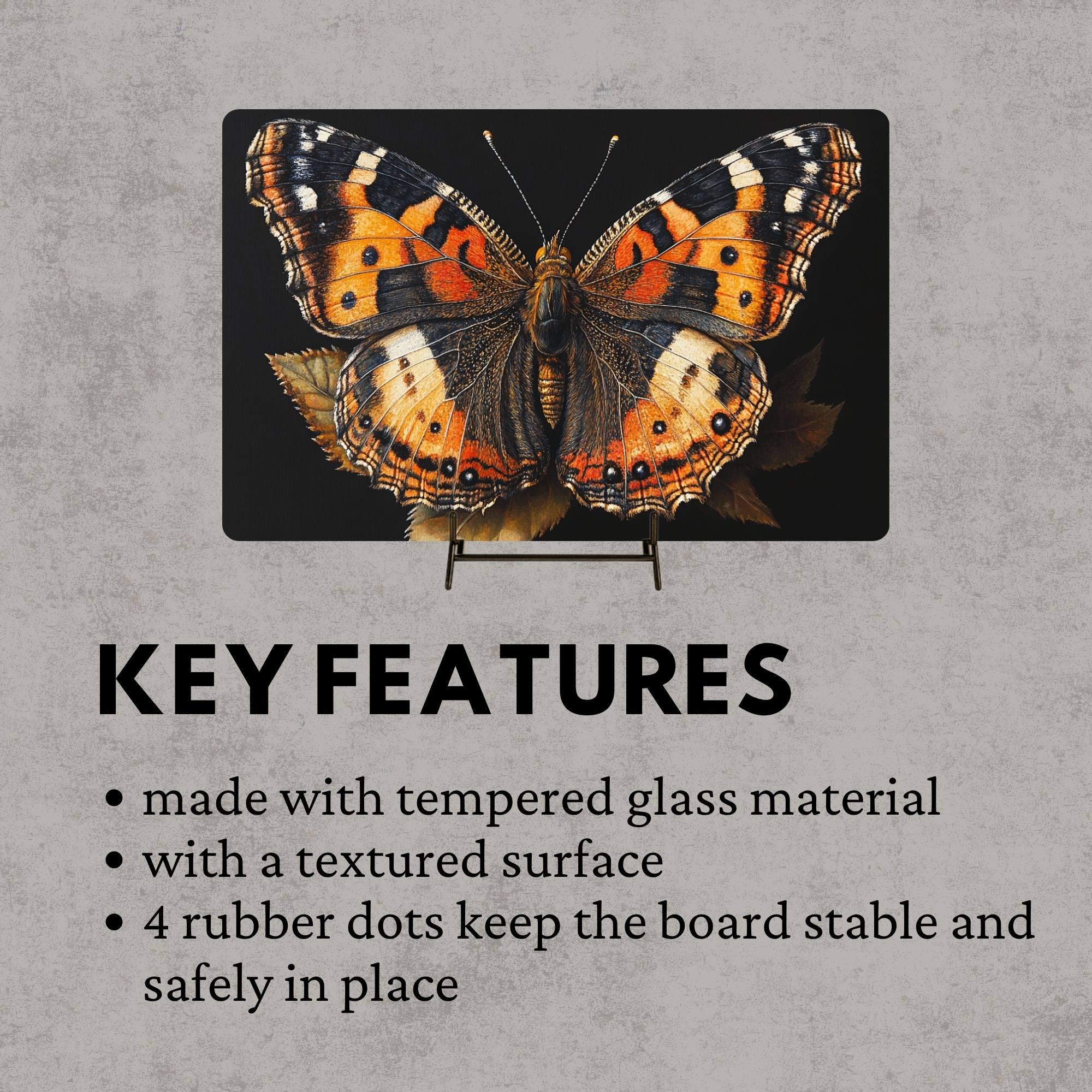 Monarch Butterfly Glass Cutting Board, Rustic Insect Art Kitchen Decor, Botanical Nature-Inspired Gift