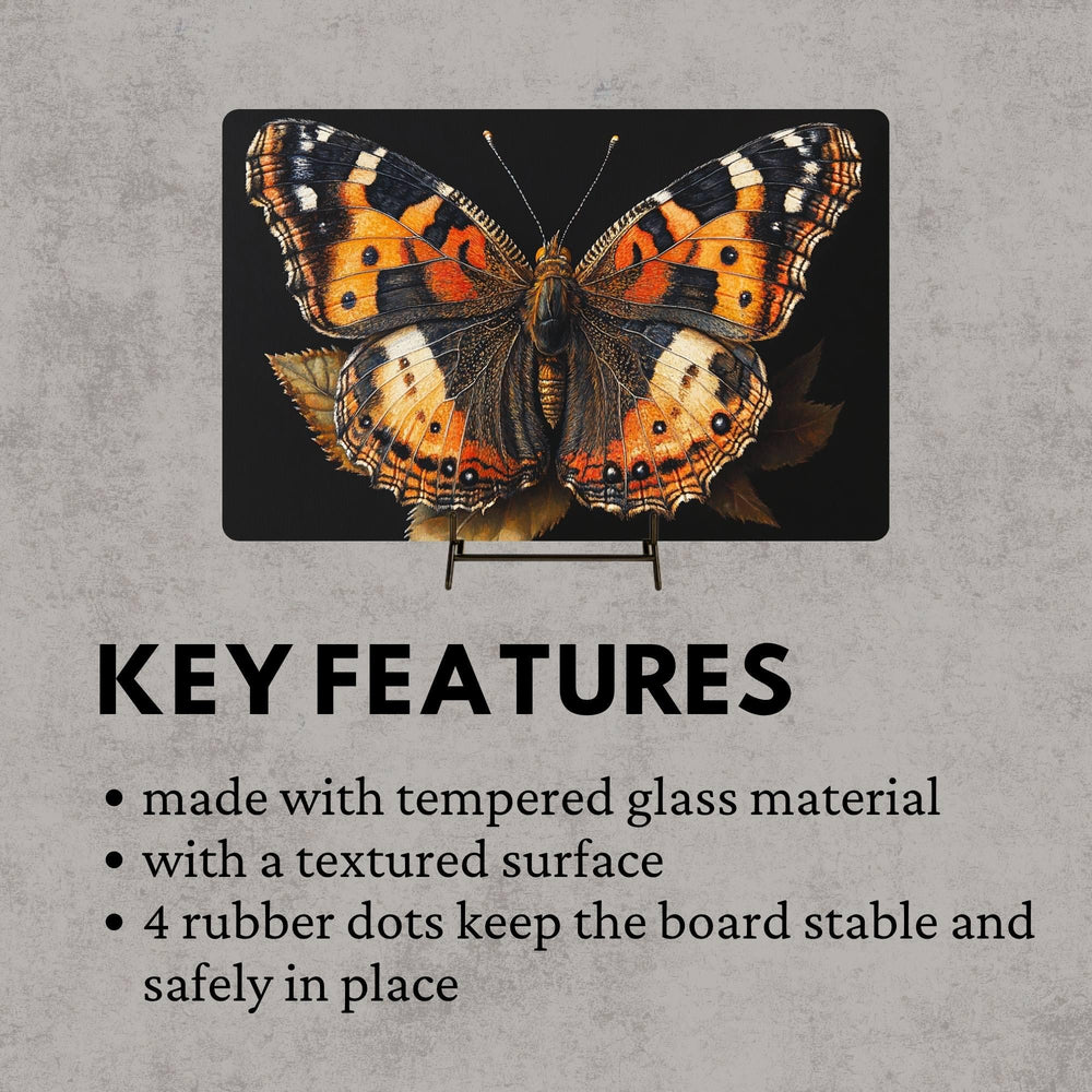 Monarch Butterfly Glass Cutting Board, Rustic Insect Art Kitchen Decor, Botanical Nature-Inspired Gift