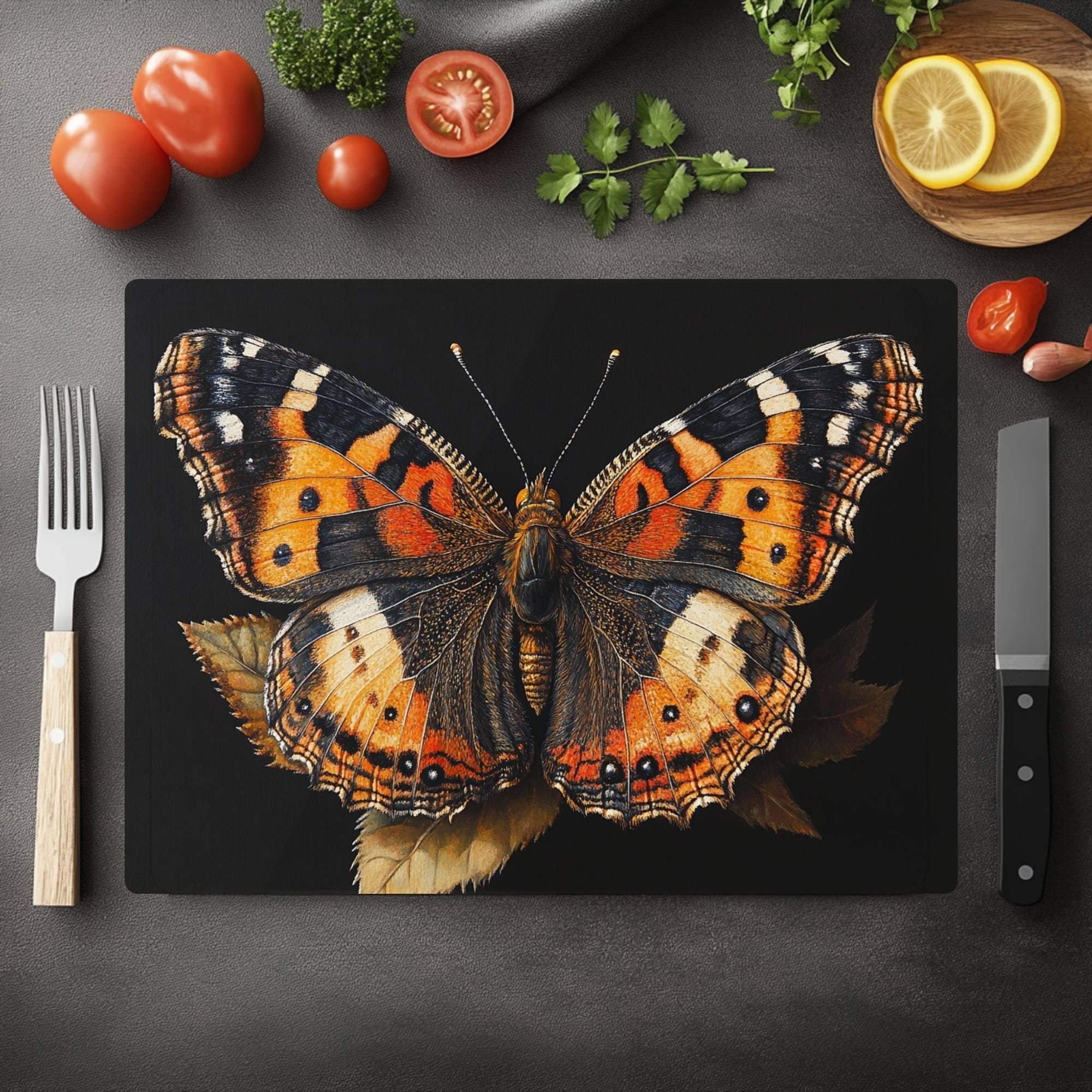Monarch Butterfly Glass Cutting Board, Rustic Insect Art Kitchen Decor, Botanical Nature-Inspired Gift