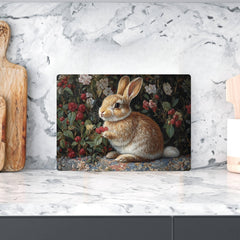 Garden Bunny Glass Cutting Board, Nature-Inspired Rabbit Kitchen Decor, Floral Botanical Cottage Gift