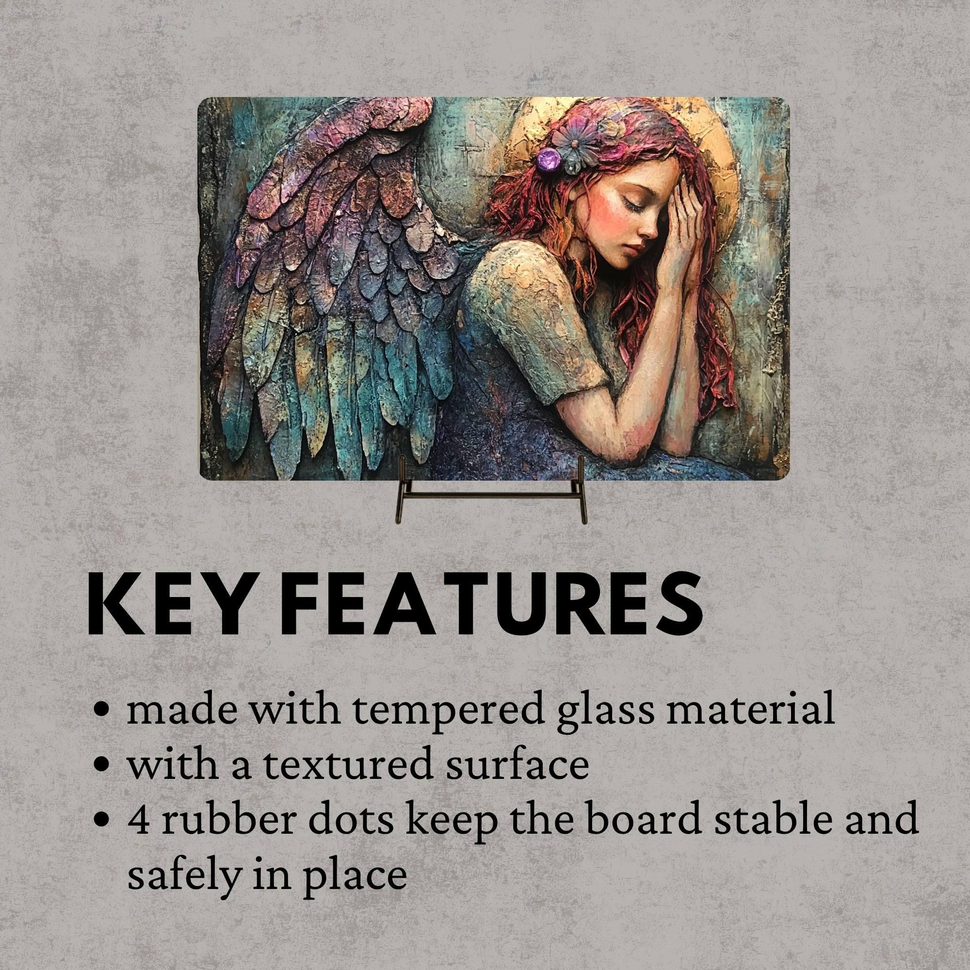 Guardian Angel Glass Cutting Board, Ethereal Winged Woman Kitchen Decor, Spiritual Art Gift