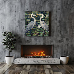Herons Canvas Wall Art, William Morris Style Canvas Art, Vintage Home Decor, Ready to Hang Framed Artwork, Bird Animal Wall Room Decor