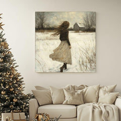 Vintage Winter Girl Canvas Wall Art, Classic Christmas Wall Print, Victorian Portrait Painting, Cozy Winter Home Decor, Framed Wall Art