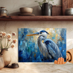 Blue Heron Abstract Glass Cutting Board, Coastal Bird Kitchen Glass Counter Art, Modern Nature Tempered Glass Board Coastal Gift
