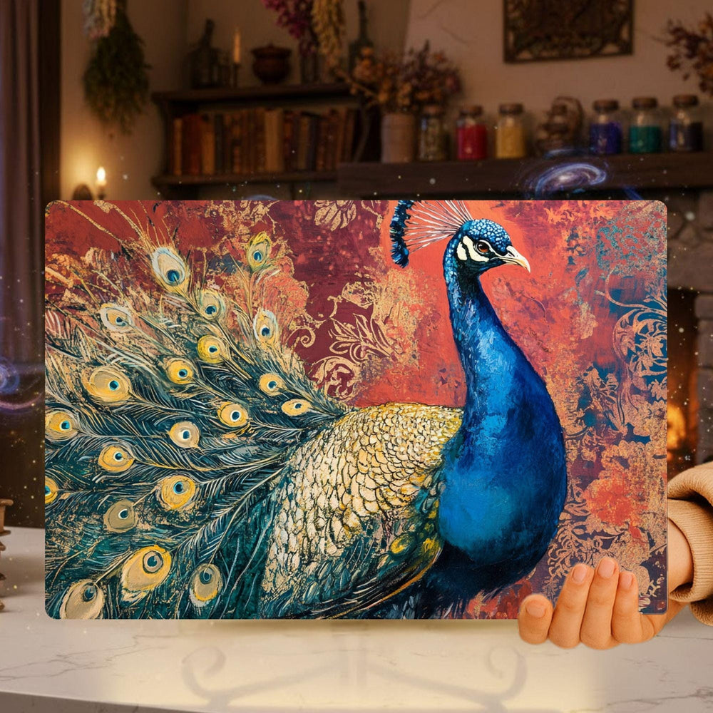 Vibrant Peacock Glass Cutting Board, Kitchen Counter Art, Colorful Design Glass Board, Artistic Serving Tray