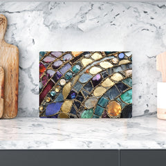 Jewel Tone Gemstone Mosaic Look Glass Cutting Board, Textured Boho Kitchen Glass Counter Art, Stone Pattern Prep Board, Kitchen Gift