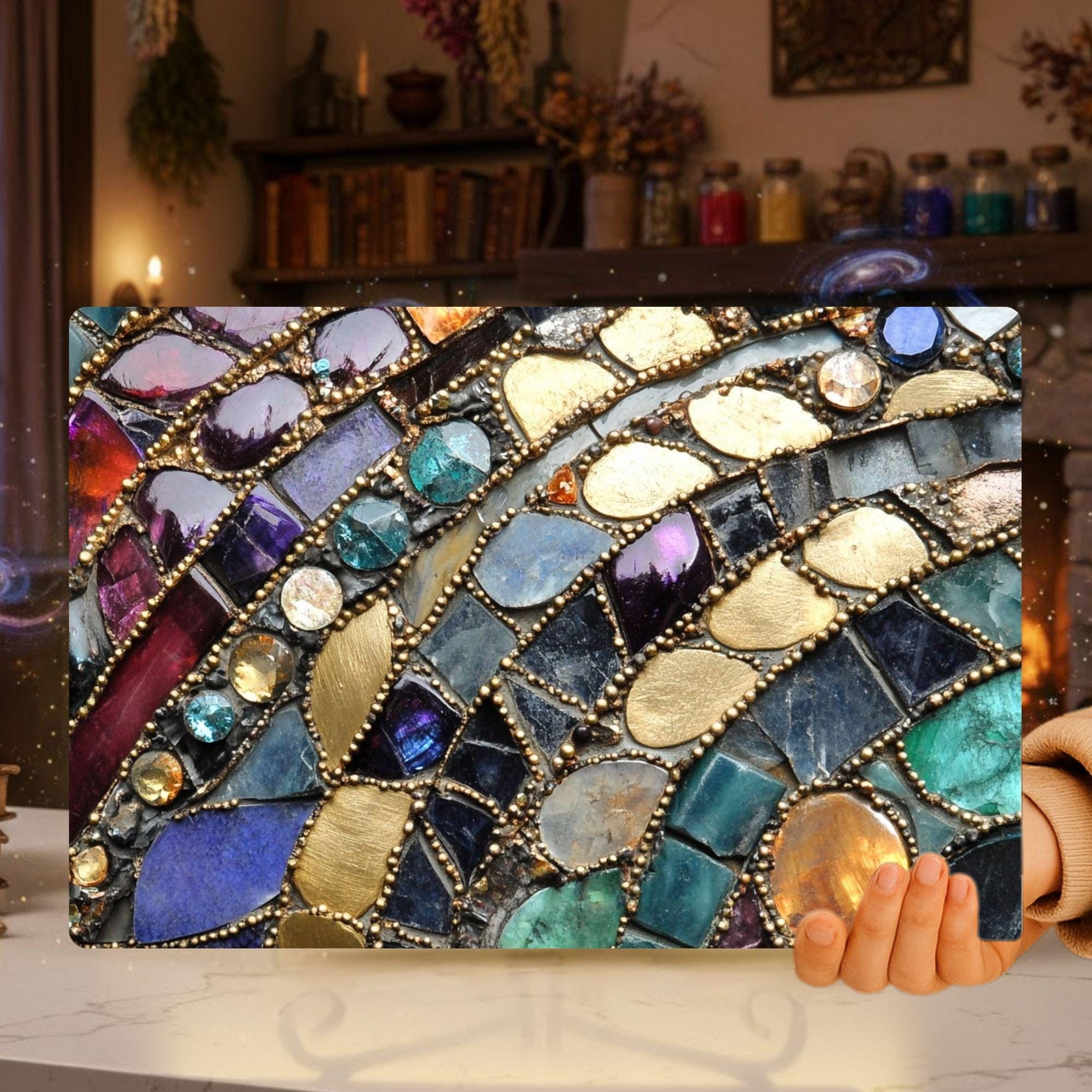 Jewel Tone Gemstone Mosaic Look Glass Cutting Board, Textured Boho Kitchen Glass Counter Art, Stone Pattern Prep Board, Kitchen Gift