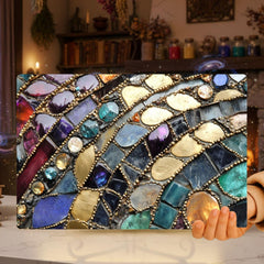 Jewel Tone Gemstone Mosaic Look Glass Cutting Board, Textured Boho Kitchen Glass Counter Art, Stone Pattern Prep Board, Kitchen Gift