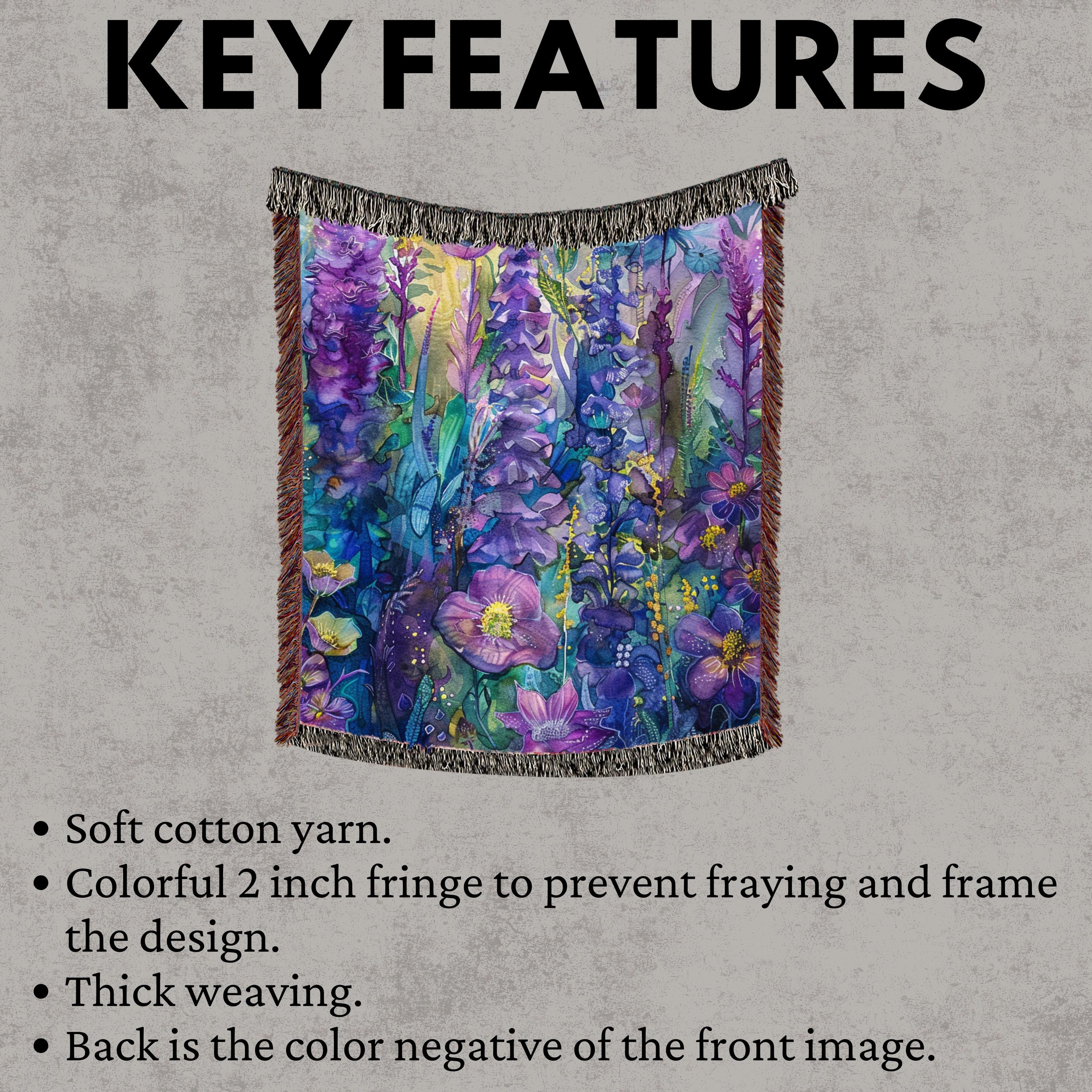 Amethyst Garden Woven Blanket, Vintage Floral Throw, Boho Tapestry Wall Hanging, Cozy Sofa Blanket Gift, Botanical Home Decor Accent