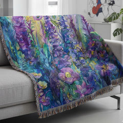 Amethyst Garden Woven Blanket, Vintage Floral Throw, Boho Tapestry Wall Hanging, Cozy Sofa Blanket Gift, Botanical Home Decor Accent
