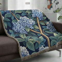 Lilac Woven Blanket, Blue Botanical Throw, Floral Tapestry Wall Hanging, Cozy Sofa Blanket, Vintage Garden Decor Accent