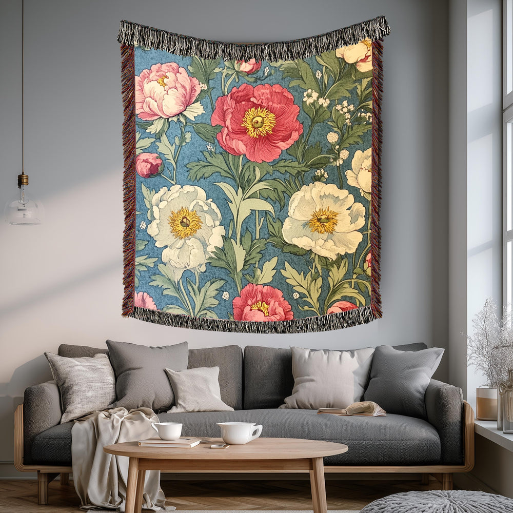 Poppy Floral Woven Blanket, Vintage Botanical Throw, Decorative Tapestry Wall Hanging, Cozy Sofa Blanket Gift, Garden Bloom Decor Accent